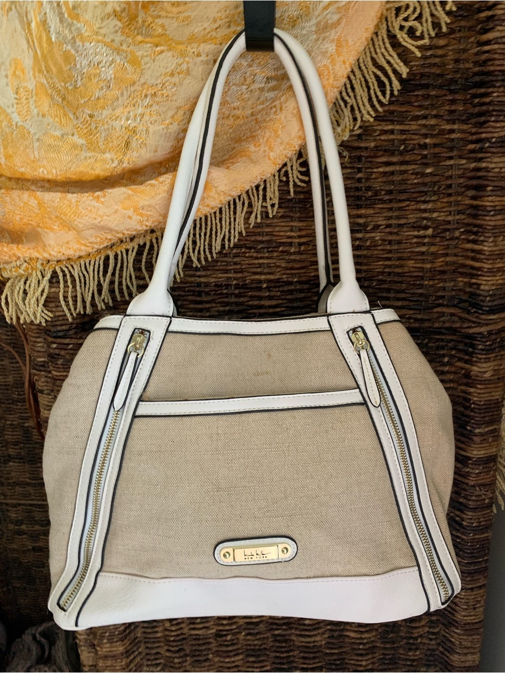 Canvas and White Trim Tote Bag - Women's Neutral Shoulder Bag